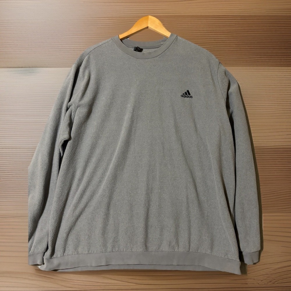 adidas Men's Gray Fleece Crew Neck Pullover Sweatshirt Long Sleeve 2XL